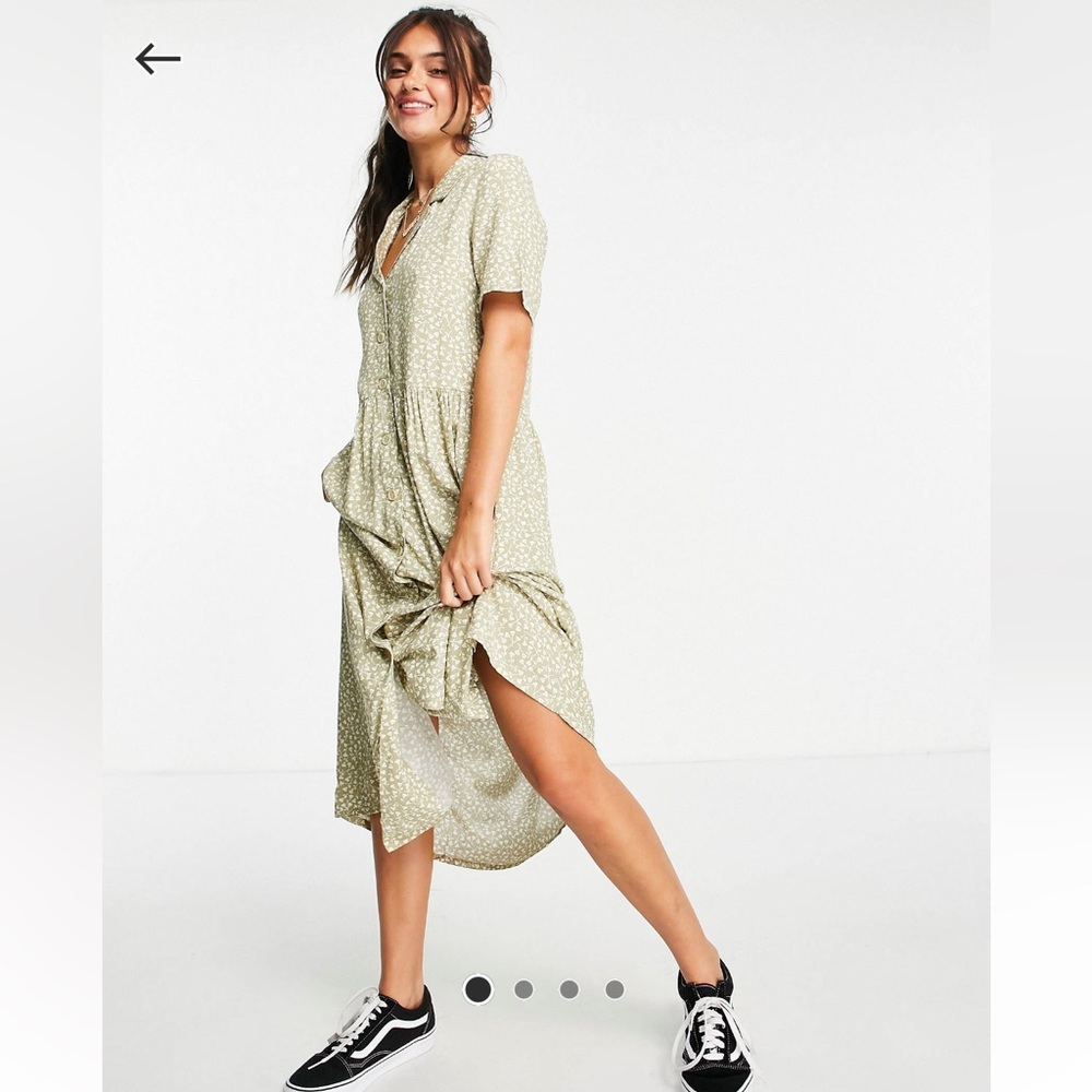 Monki matten midi shirt dress in floral print green. ASOS